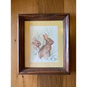 Framed Bunny Rabbit Hare Picture, Easter Spring Summer Decor 12.5”x14.5”